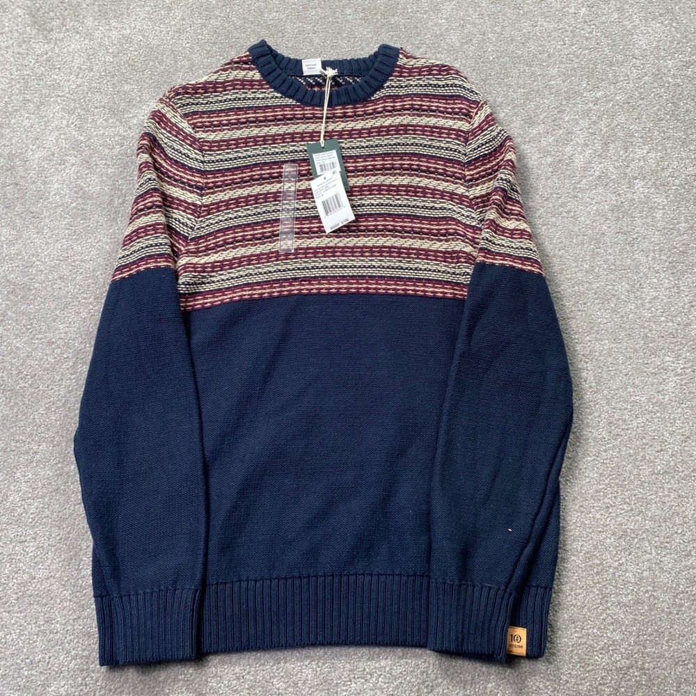 tentree Kepler Sweater Mens M Midnight Blue Striped Colorblock Knit TCM6292-5900